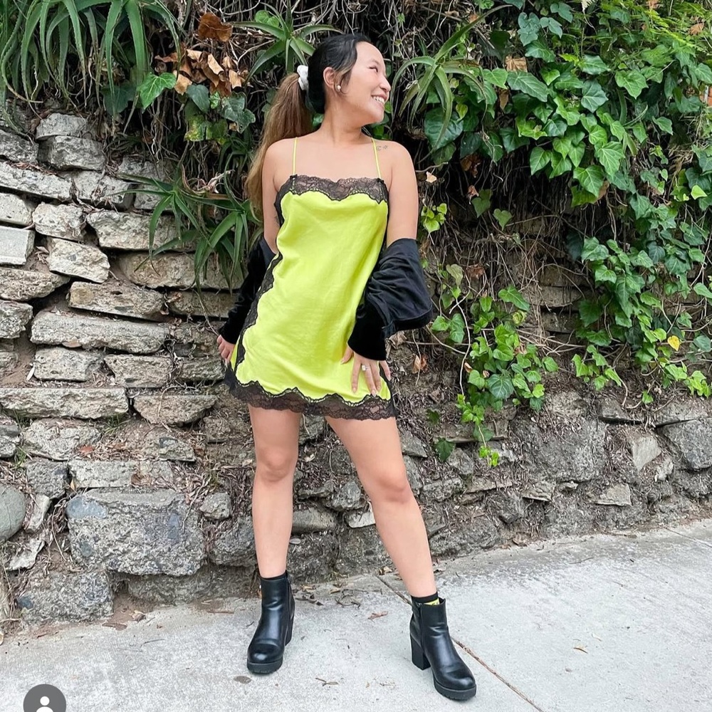 Victorias Secret Lime Green Lace Trim Slip Dress - Medium